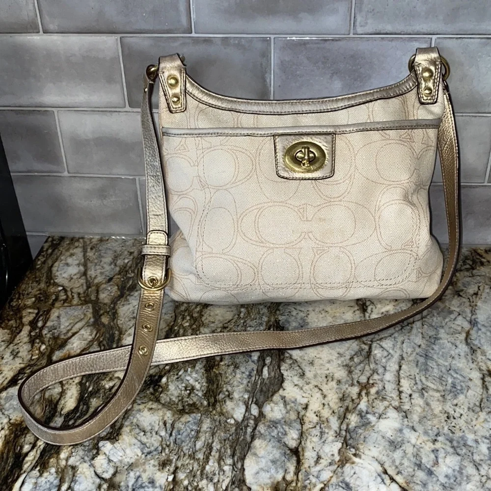 COACH Penelope Ivory Metallic Canvas Crossbody